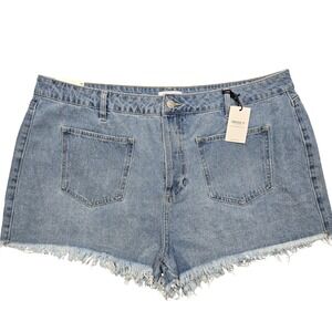 Forever 21 Denim Shorts Womens 34 Medium Blue High Rise Frayed Hem Jean Cutoff‎